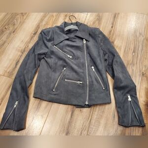 VICI Grey Soft Faux Suede Moto Biker Style Jacket XS Zip Up Stylish Cool Chic